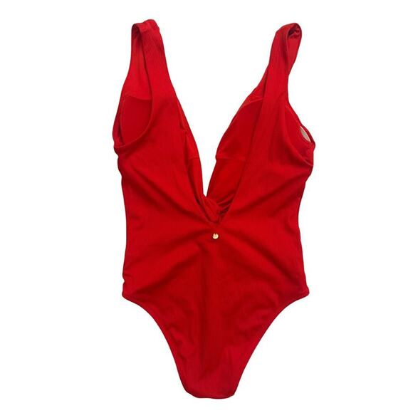 VICTORIA’S SECRET Twist Plunge One-Piece Solid Red Swimsuit Beach Summer Size M - Picture 5 of 7